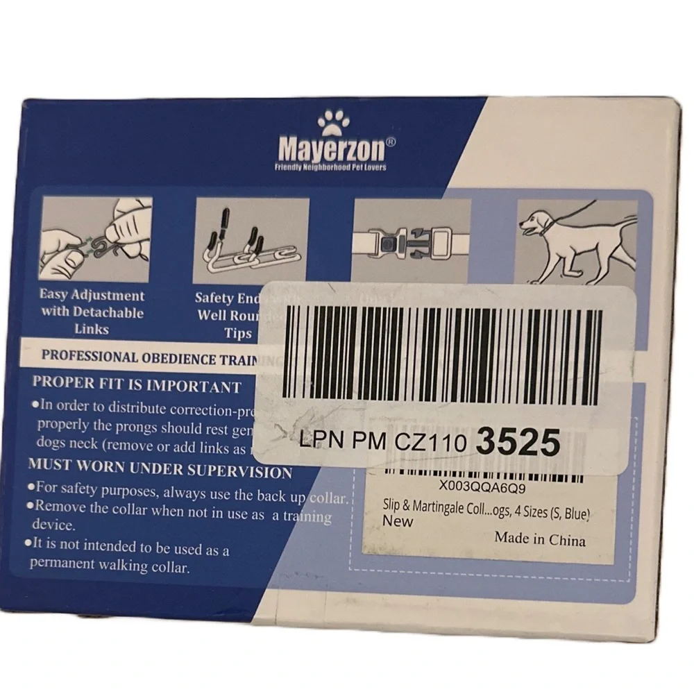 Mayerzon No Pull Dog Training Prong Collar Small Quick Release NWT